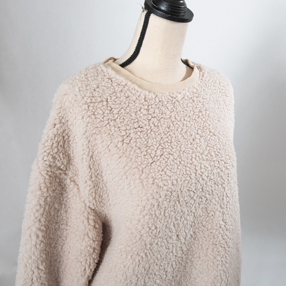easel Tops Easel Neutral Soft Fuzzy Warm Sherpa Fleece Oversized